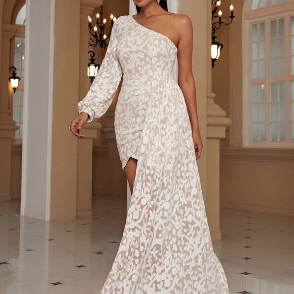 Multicolor Preppy Allover Print One Shoulder Draped Detail Wrap Ruched Dress - Picture 3 of 5